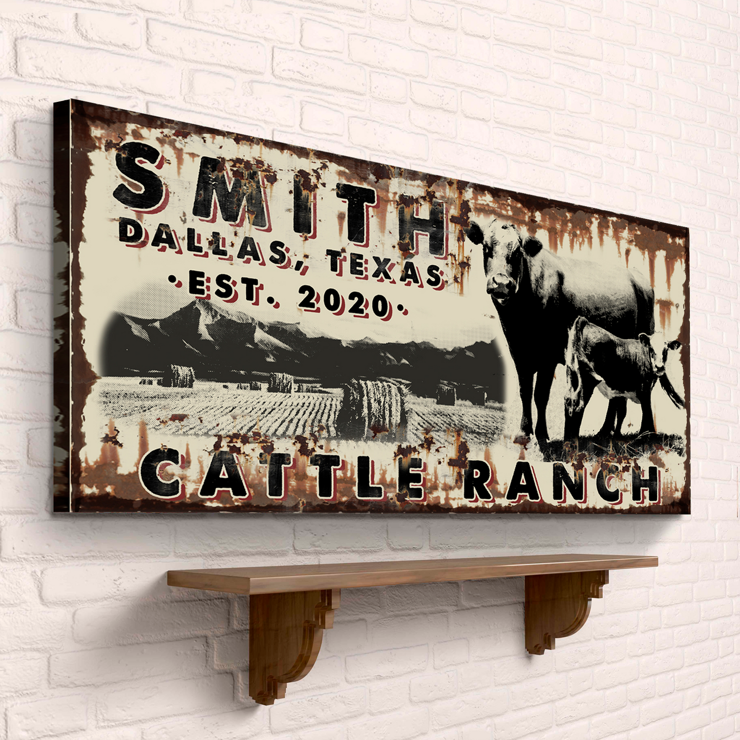 Cattle Ranch Vintage Sign Personalized Canvas Wall Art