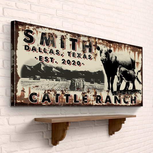Cattle Ranch Vintage Sign Personalized Canvas Wall Art