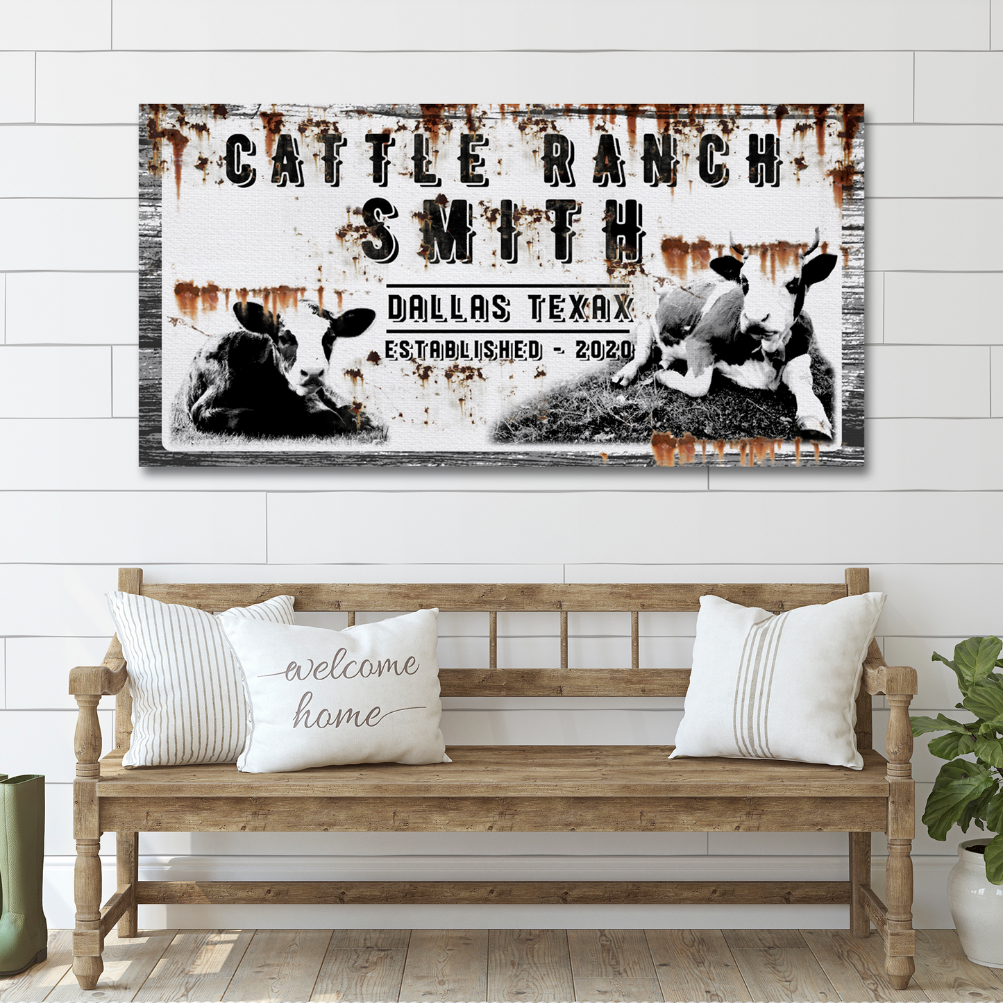 Cattle Ranch Vintage Sign Personalized Canvas Wall Art