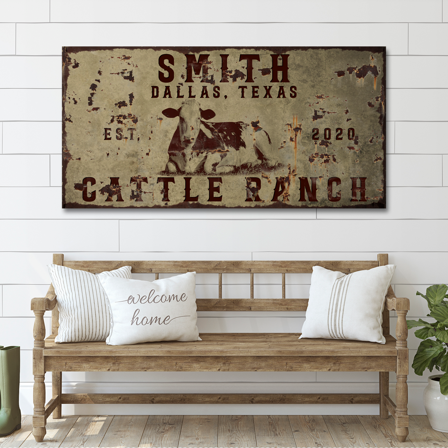 Cattle Ranch Vintage Sign Personalized Canvas Wall Art