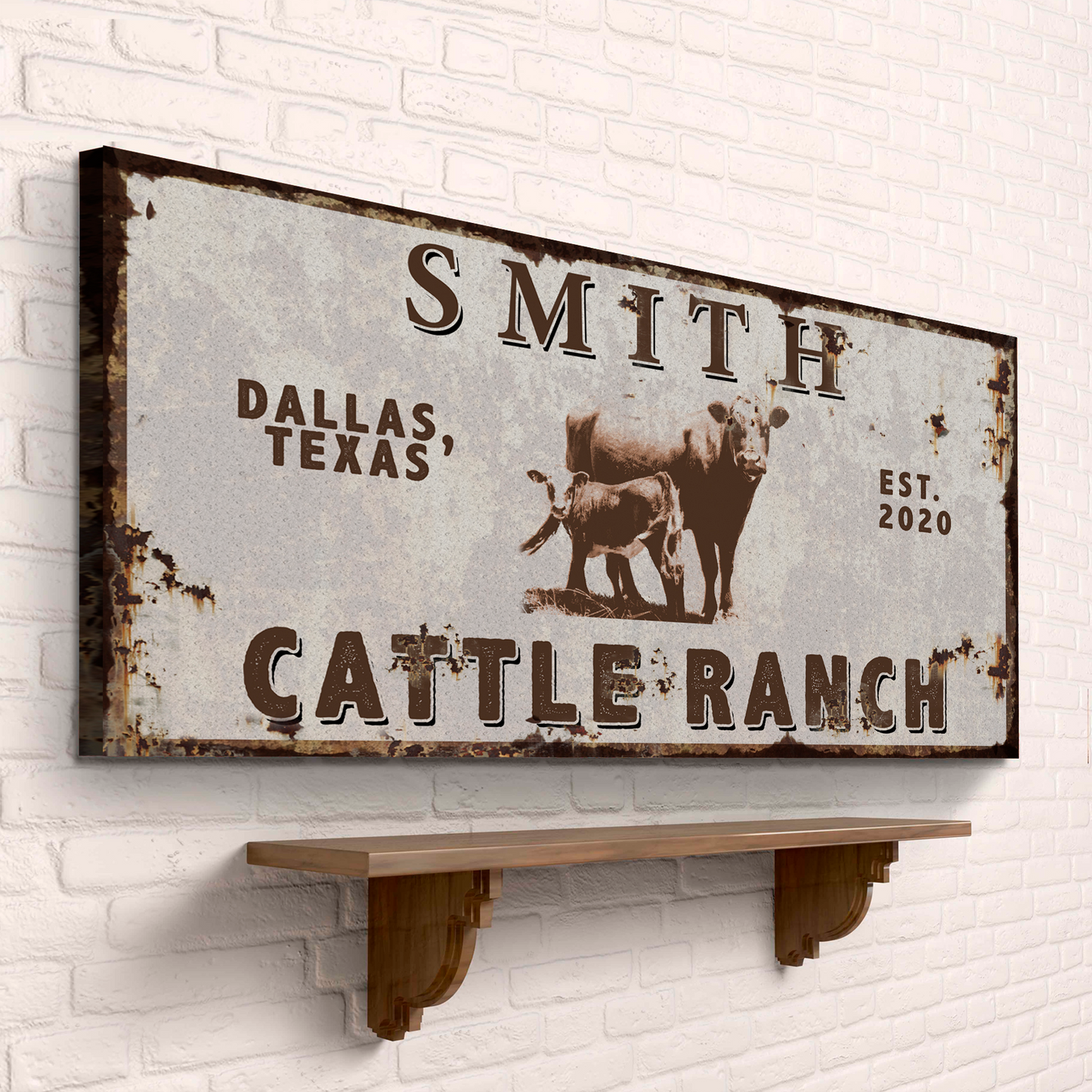 Angus Cattle Ranch Sign Personalized Canvas Wall Art