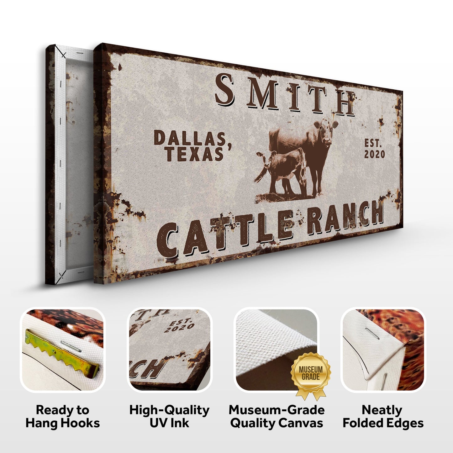 Angus Cattle Ranch Sign Personalized Canvas Wall Art