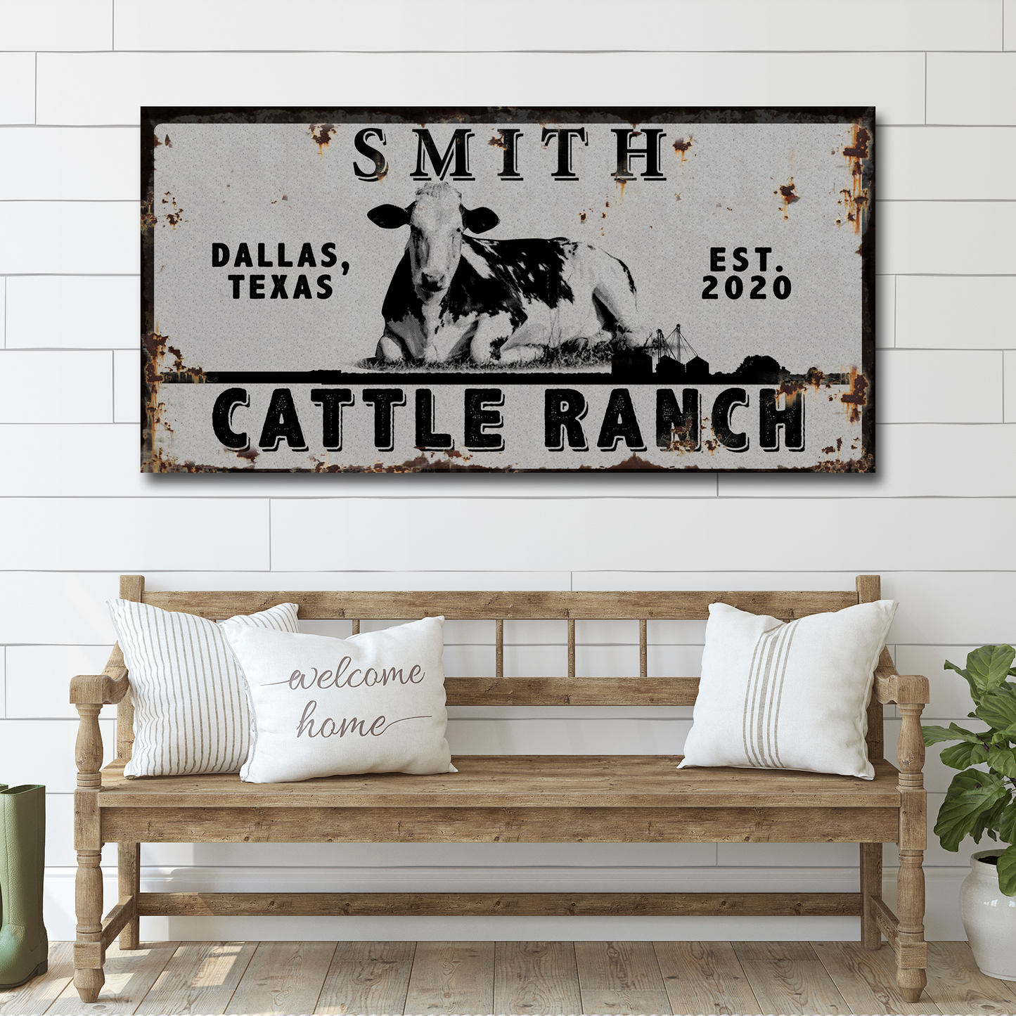 Angus Cattle Ranch Sign Personalized Canvas Wall Art