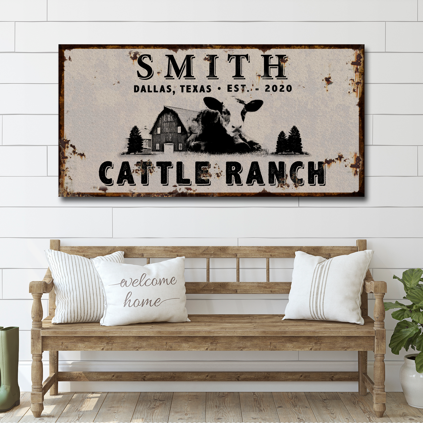Angus Cattle Ranch Sign Personalized Canvas Wall Art