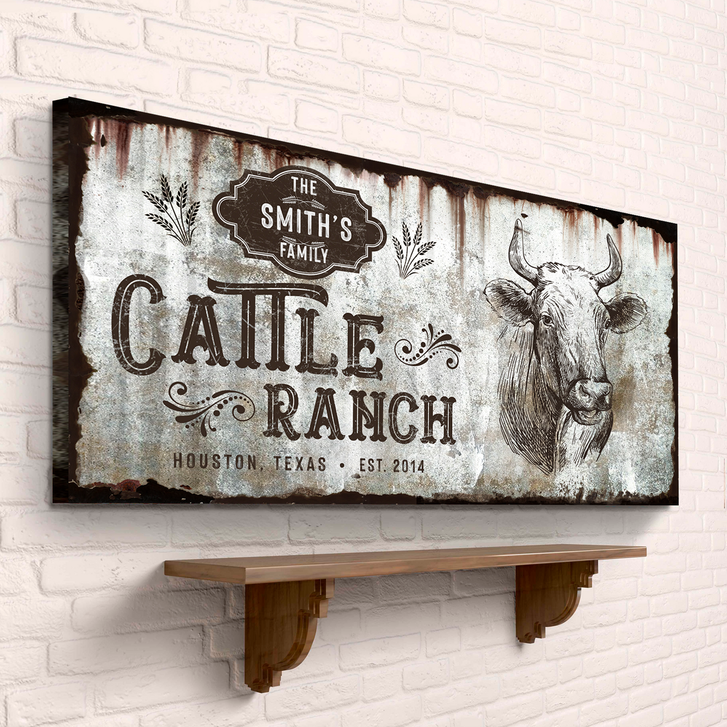 Vintage Cattle Ranch Sign Personalized Canvas Wall Art