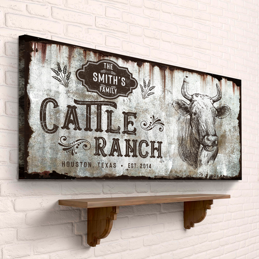 Vintage Cattle Ranch Sign Personalized Canvas Wall Art