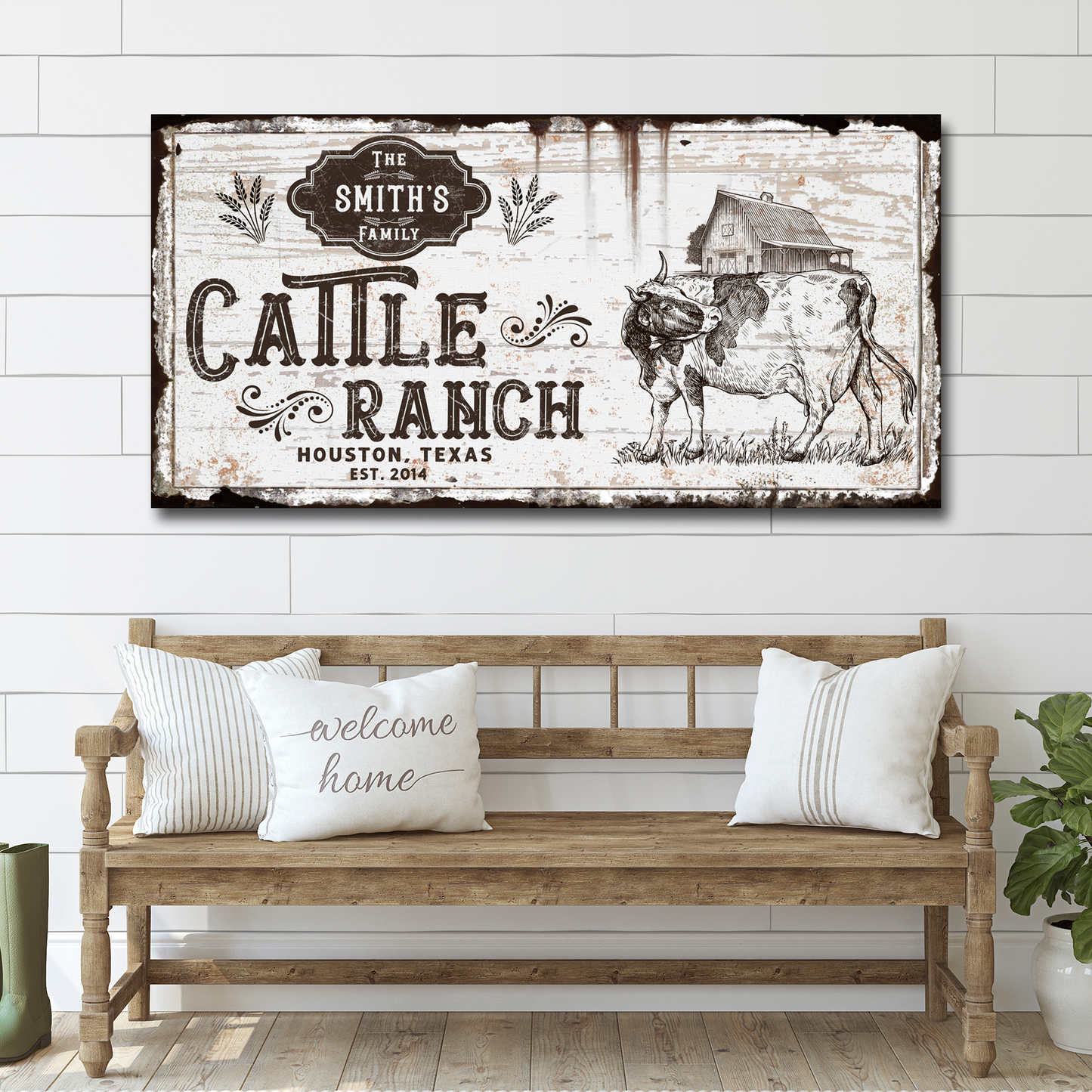 Vintage Cattle Ranch Sign Personalized Canvas Wall Art
