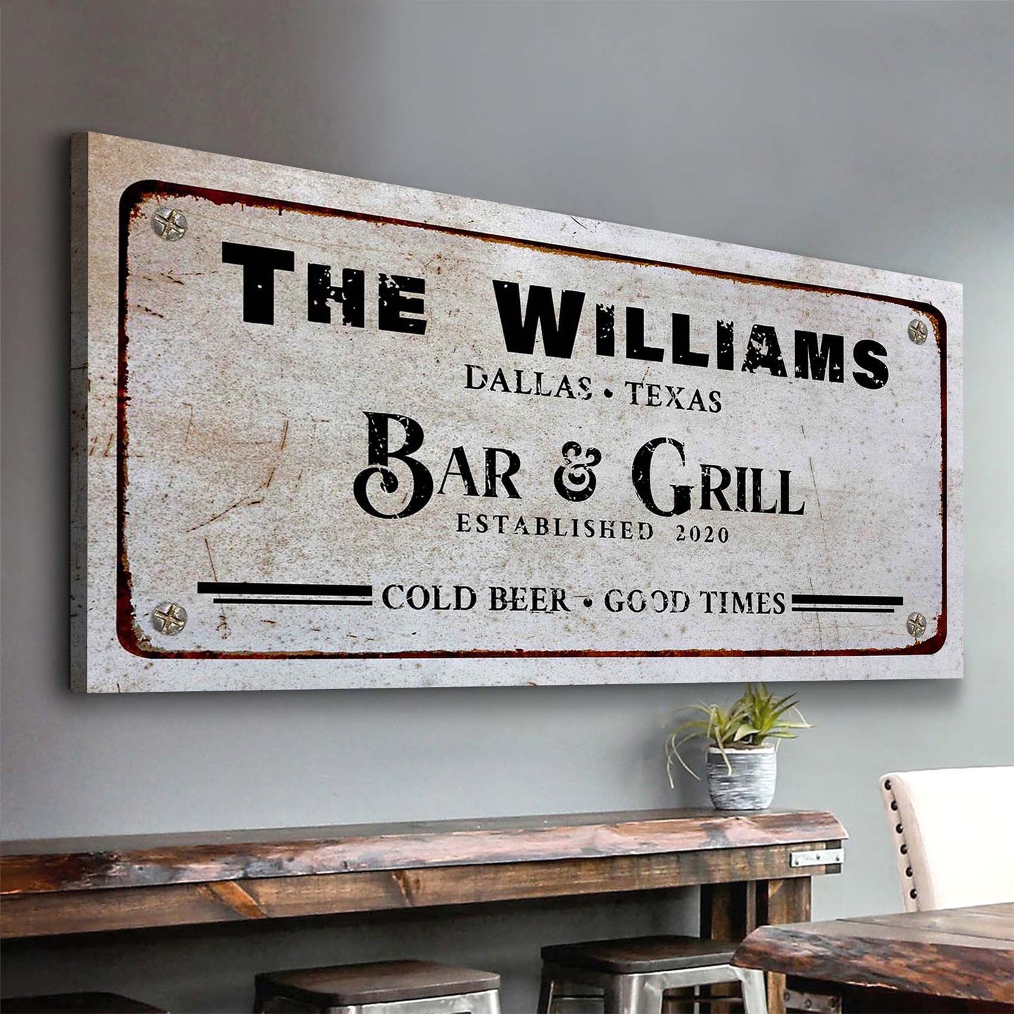 Vintage bar and grill canvas wall decor