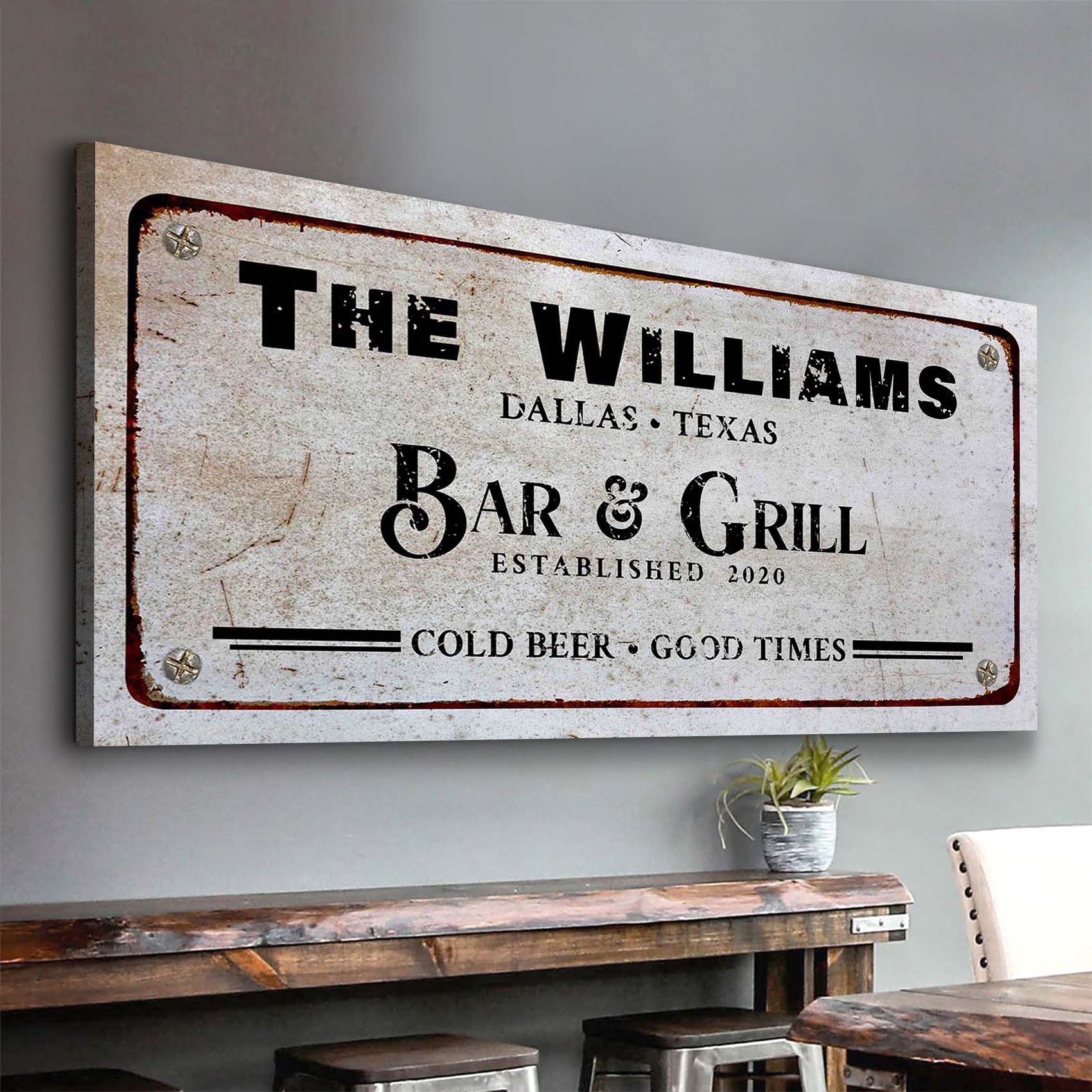 Vintage bar and grill canvas wall decor