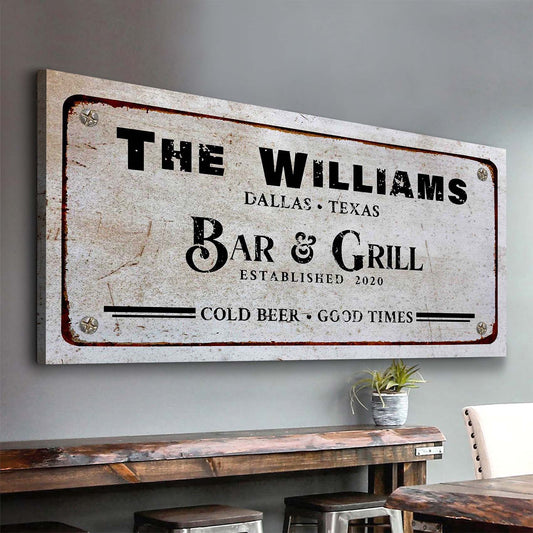 Vintage bar and grill canvas wall decor
