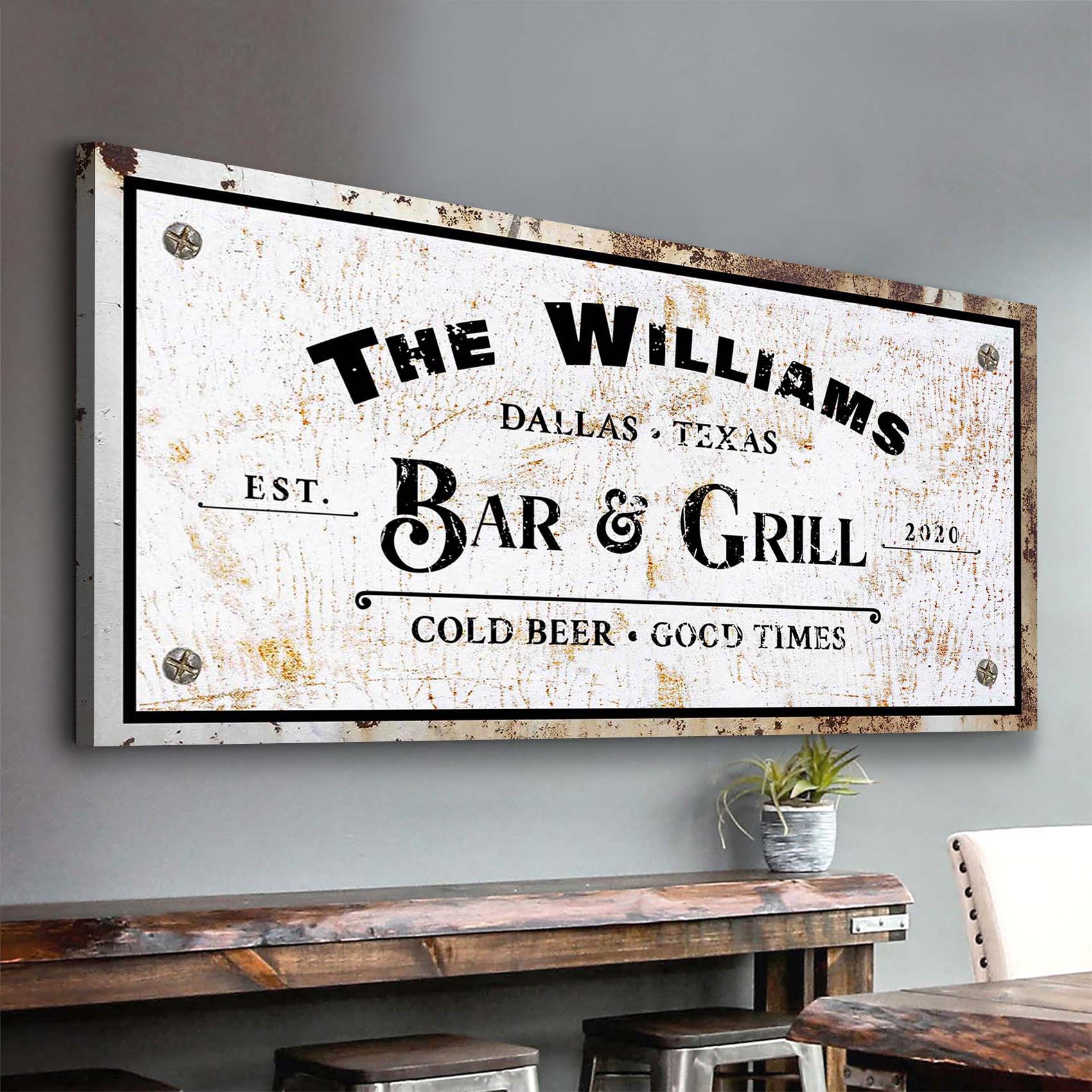 Vintage bar and grill canvas wall art