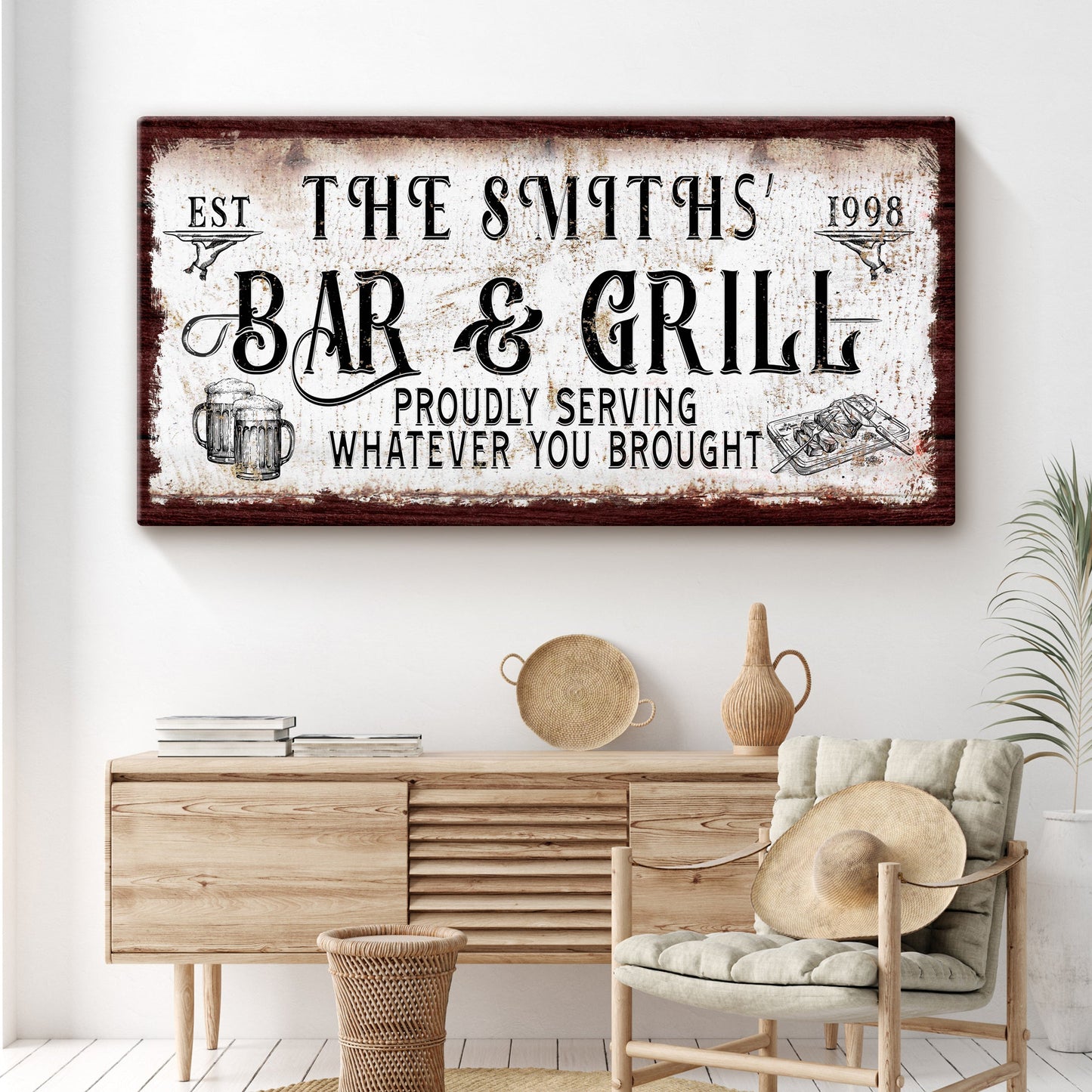 Personalized Bar and Grill Canvas Sign