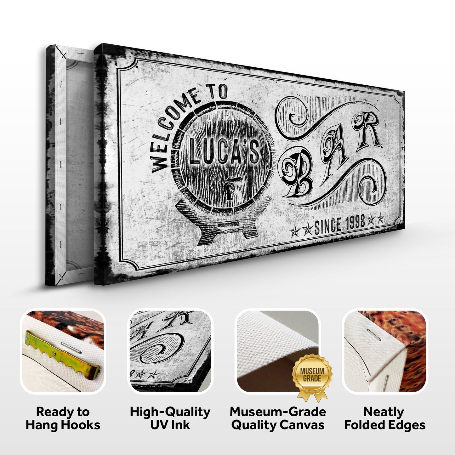 Bar Sign Personalized Canvas Wall Art for Home Bars