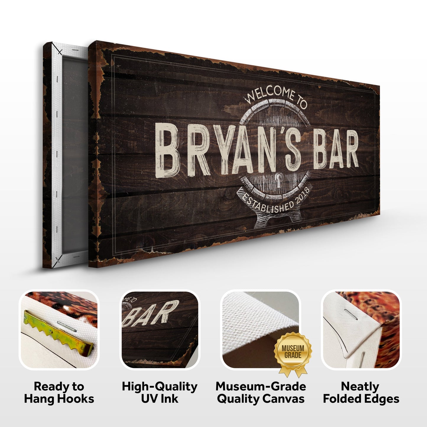 Beer Barrel Bar Sign Personalized Canvas Wall Art