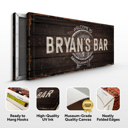 Beer Barrel Bar Canvas Wall Art Sign