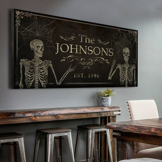 Personalized Gothic family name canvas sign with eerie lettering
