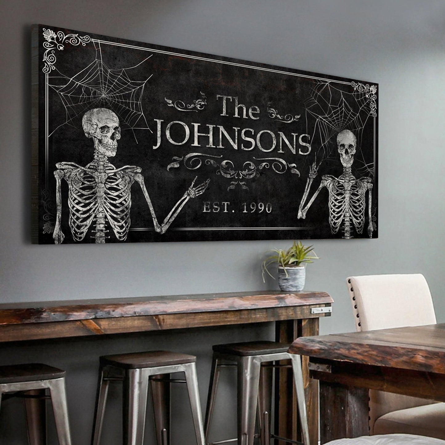 Gothic family name personalized canvas sign with dramatic lettering