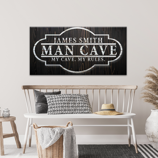 My Cave My Rules personalized man cave canvas sign