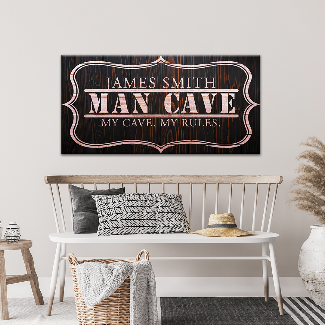 My Cave My Rules Personalized Man Cave Canvas Sign