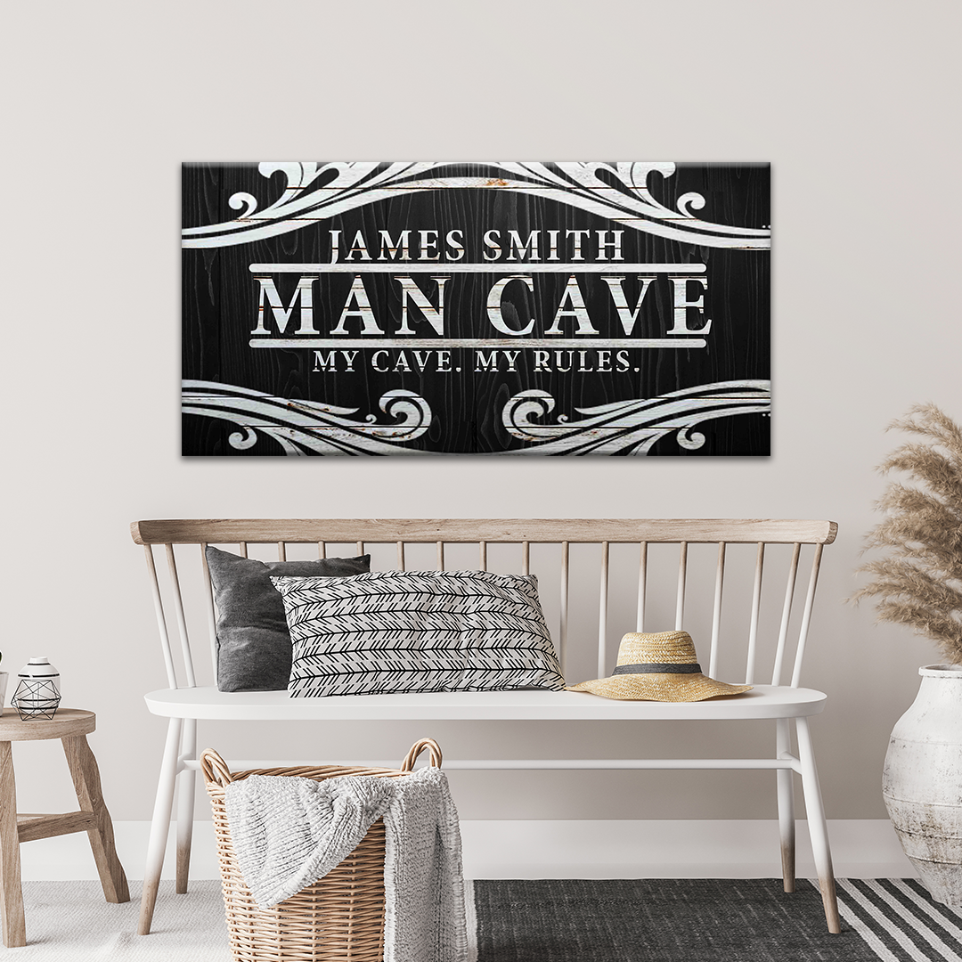 My Cave My Rules Personalized Man Cave Canvas Sign