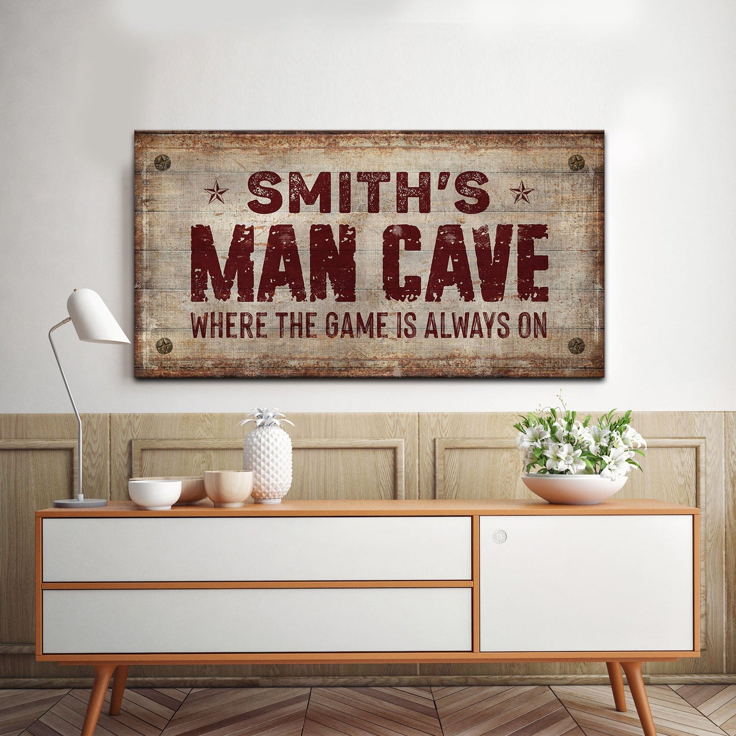 Where the Game Is Always On Man Cave Canvas Sign