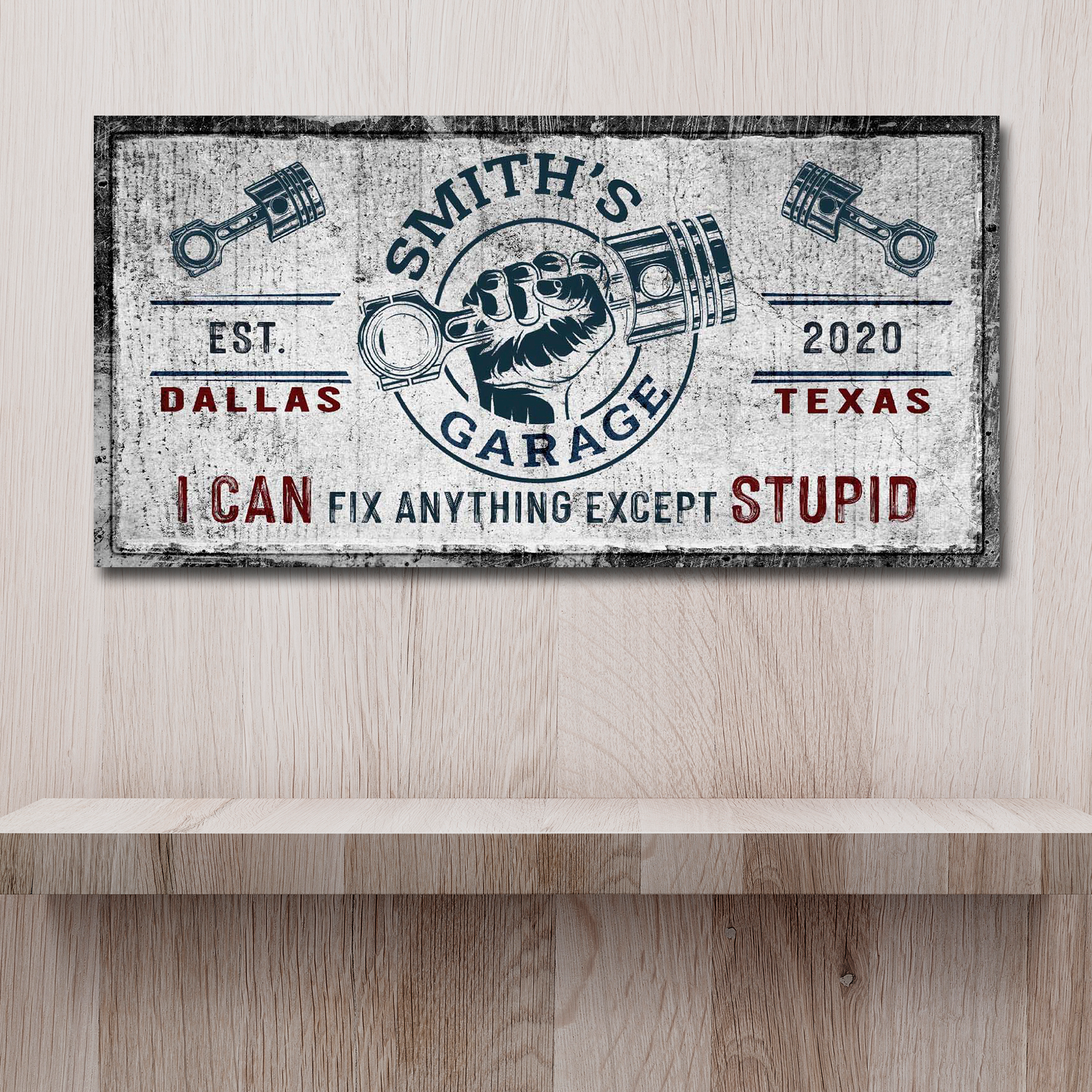 Personalized family garage canvas sign with custom name and established year