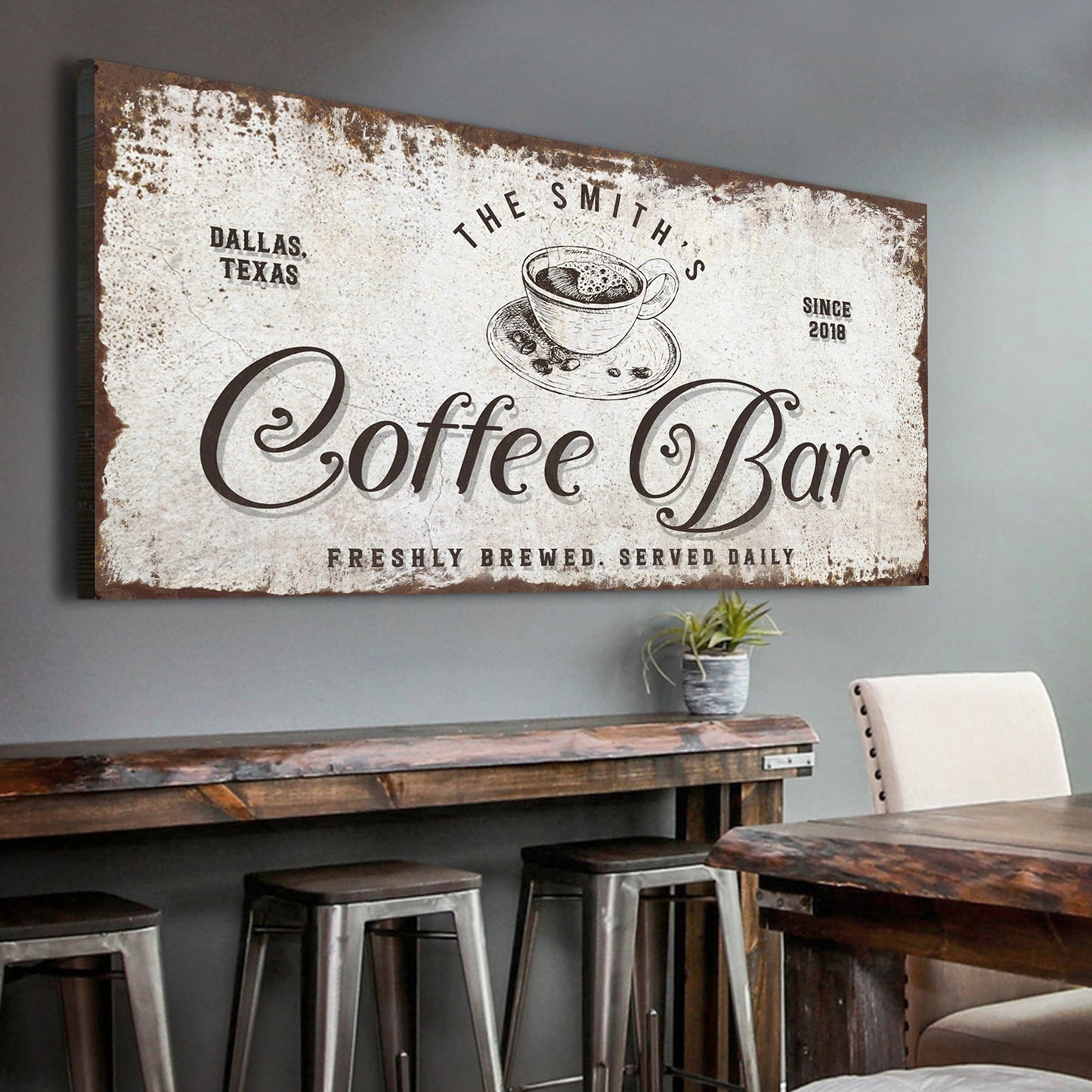 Personalized Coffee Bar canvas sign with vintage styling