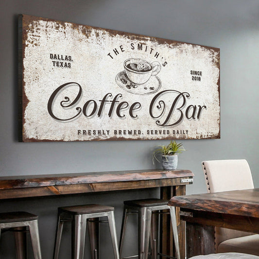 Personalized Coffee Bar canvas sign with vintage styling