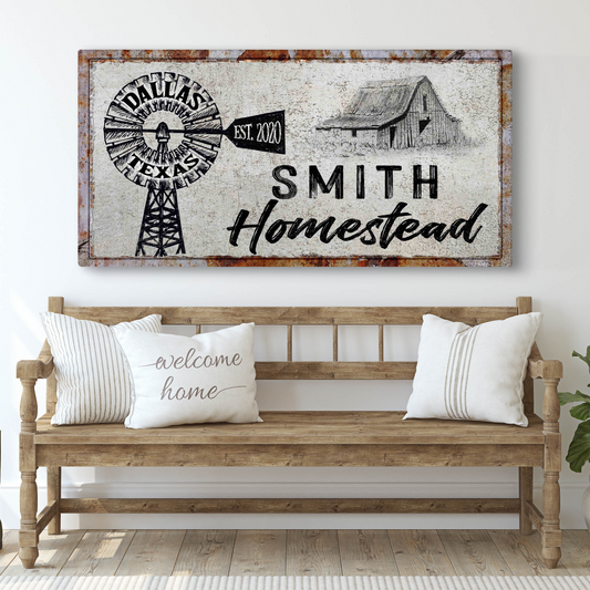 Personalized Homestead canvas sign with clean country style