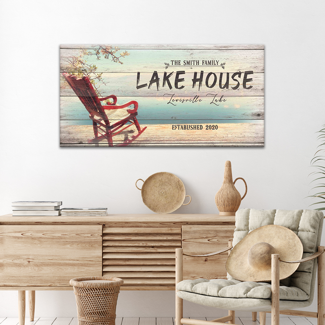 Personalized Vintage Lake House canvas sign for lake cabins