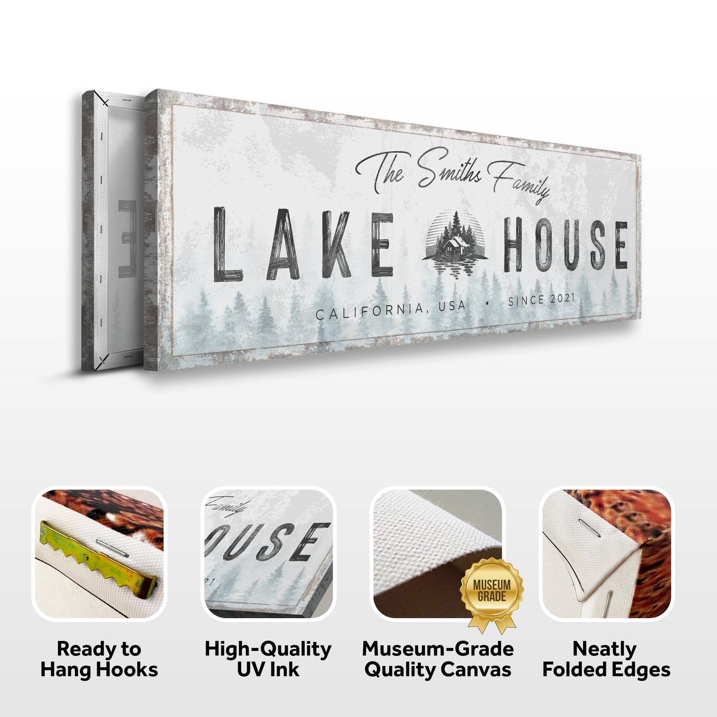 Personalized Family Lake House Canvas Sign Wall Art