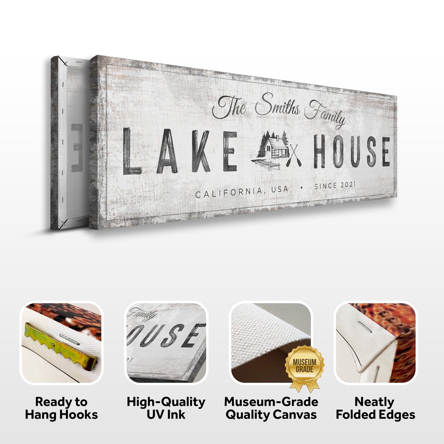 Personalized Lake House Cabin Canvas Sign Wall Art