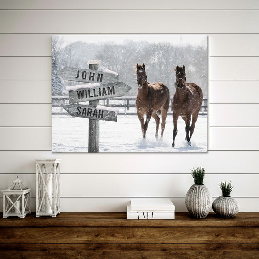 Snow Horses Personalized Family Name Canvas Sign
