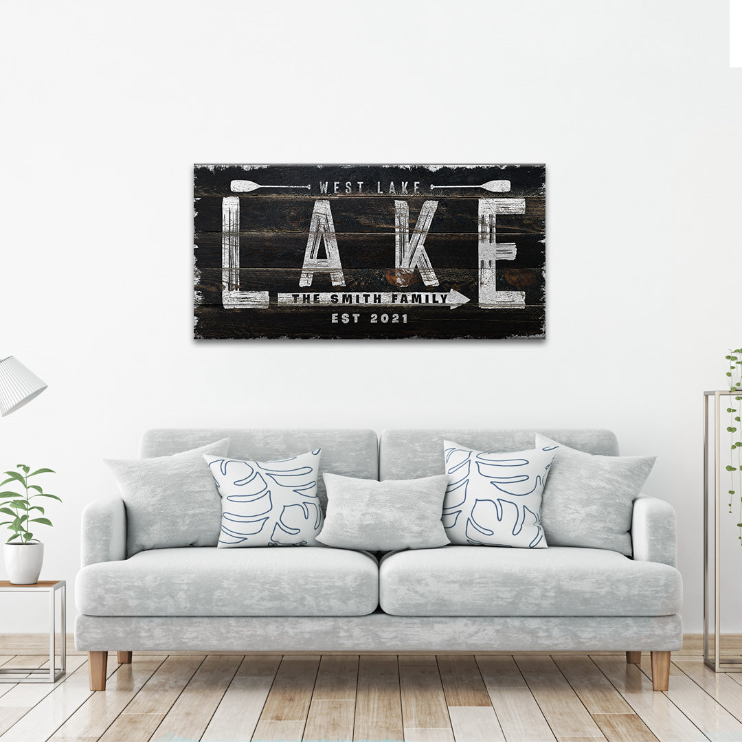 Wood-Look Lake Arrow Directional Canvas Sign
