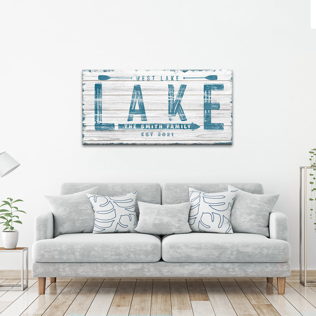 Wood-Look Lake Arrow Directional Canvas Sign