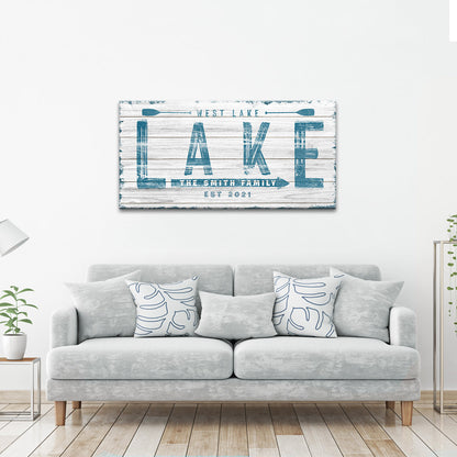 Wood-Look Lake Arrow Directional Canvas Sign