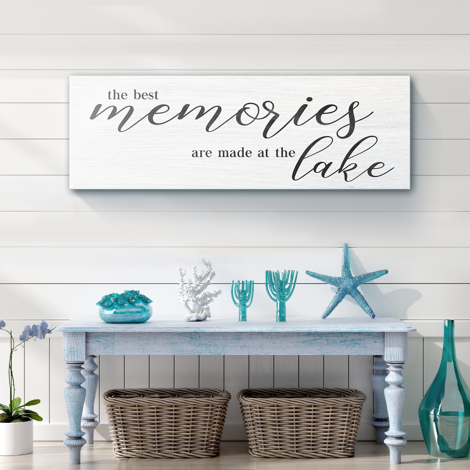 Best Memories At The Lake canvas wall art lake house sign