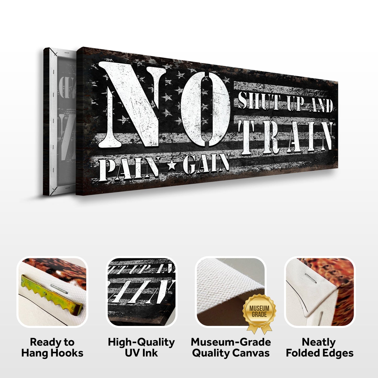 No Pain No Gain Motivational Gym Canvas Sign