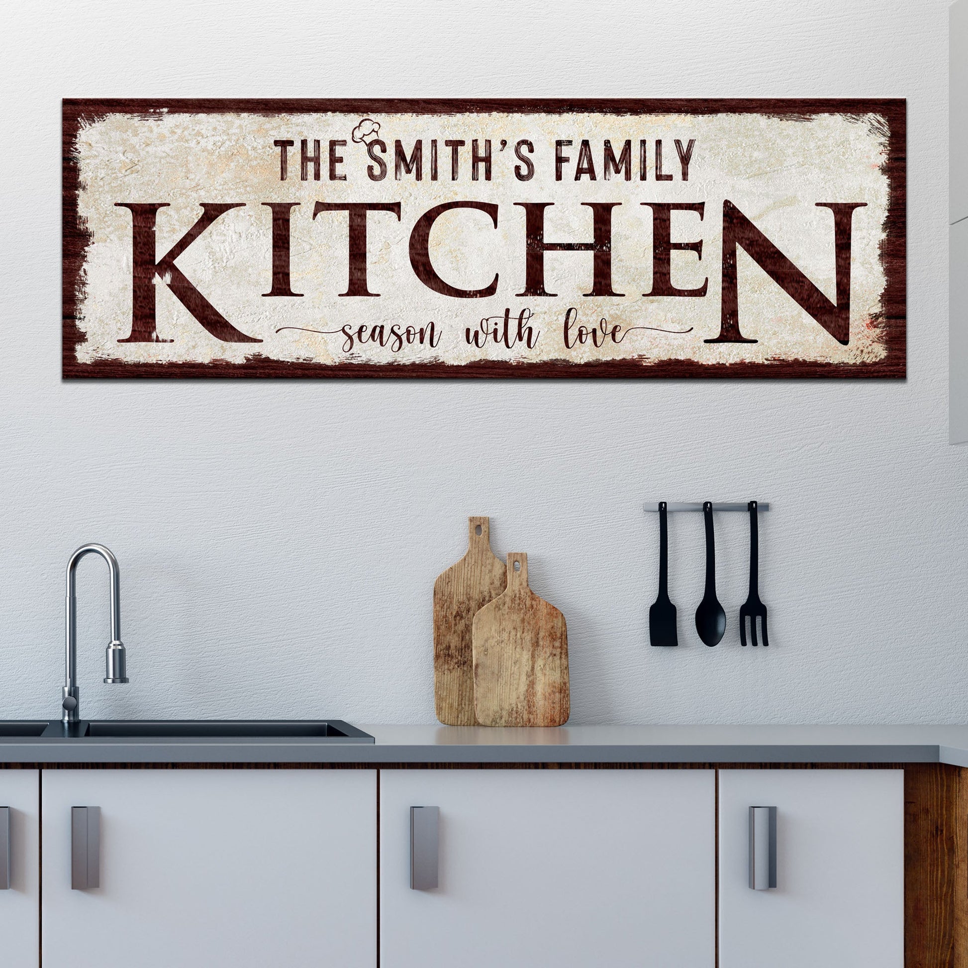 Personalized family kitchen canvas sign with custom family name