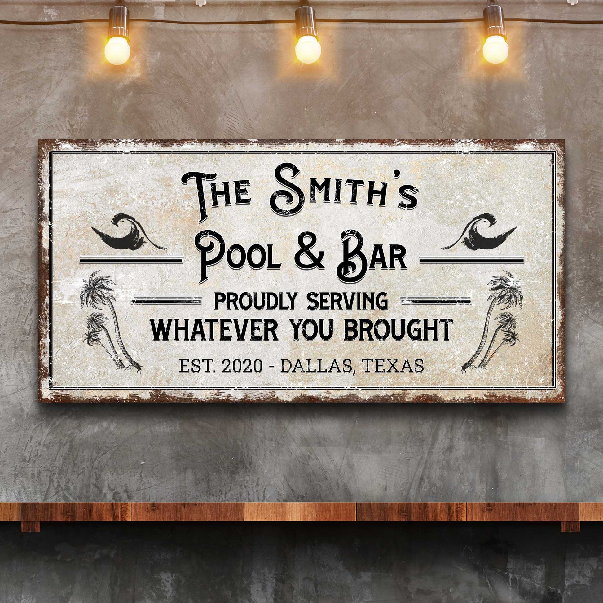 Personalized rustic pool canvas wall sign