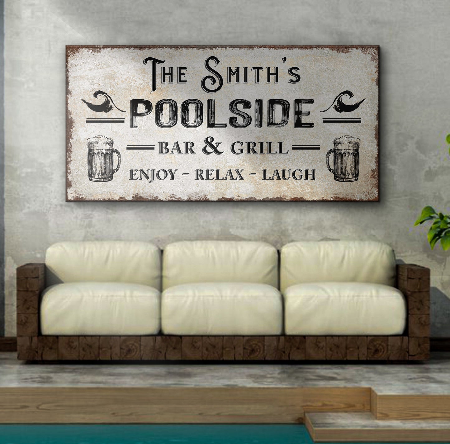 Personalized Poolside Bar And Grill Canvas Sign