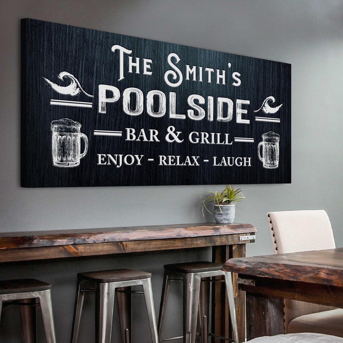 Personalized Poolside Bar And Grill Canvas Sign