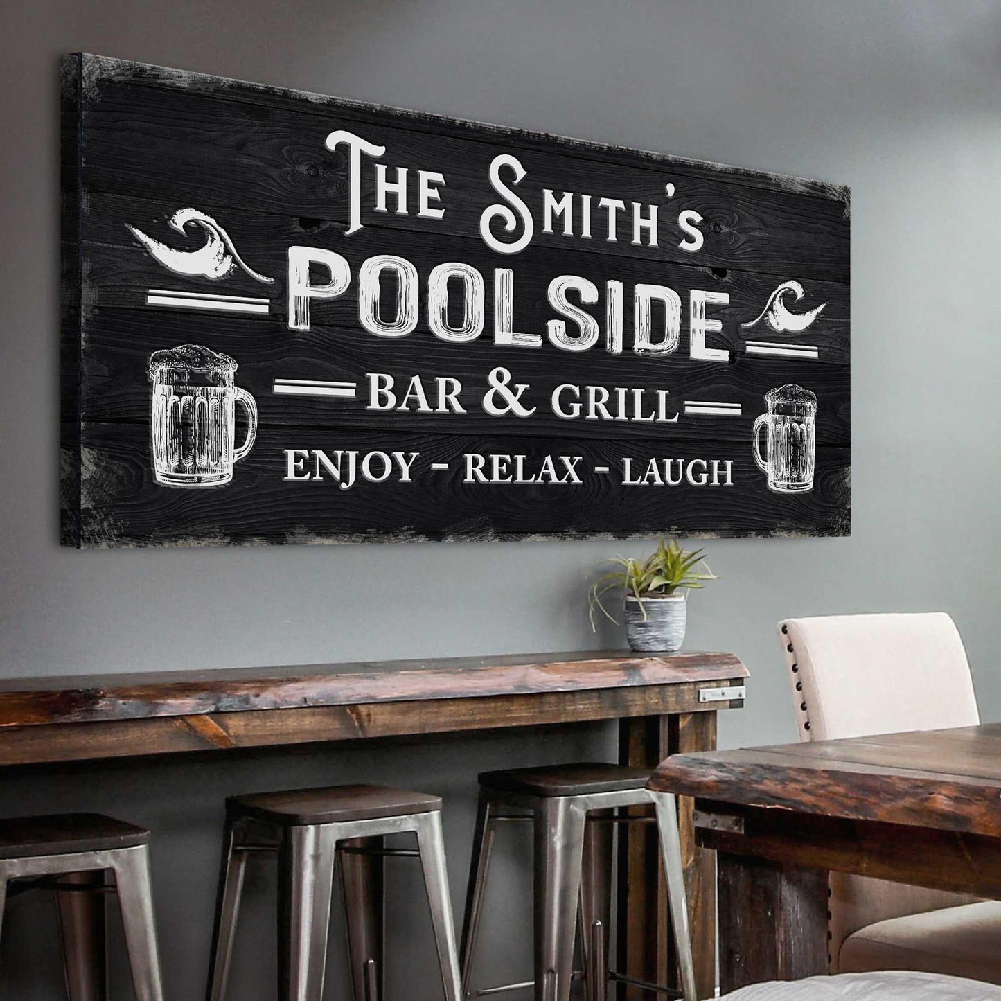 Personalized Poolside Bar And Grill Canvas Sign
