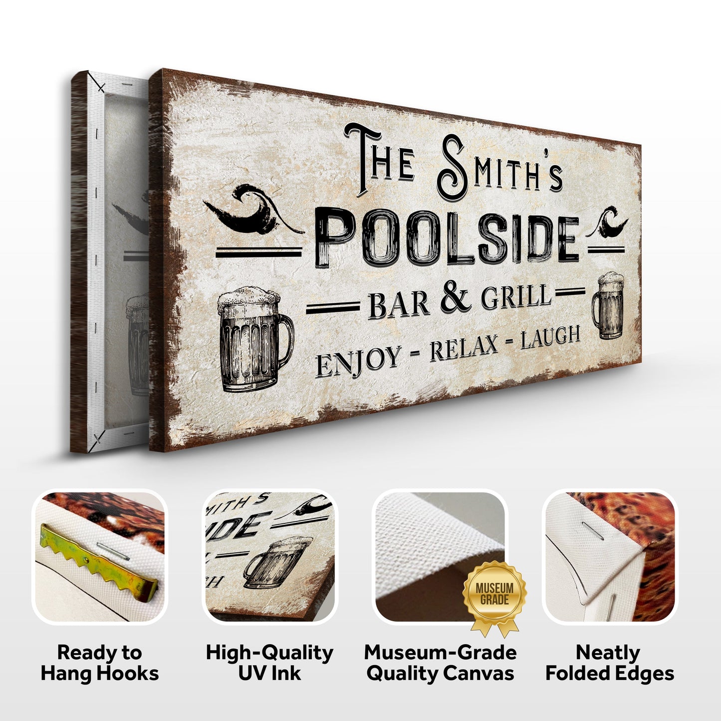 Personalized Poolside Bar And Grill Canvas Sign