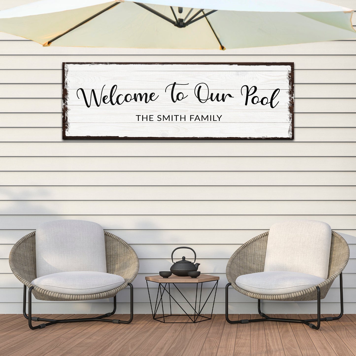 Personalized welcome to our pool canvas sign with custom family name
