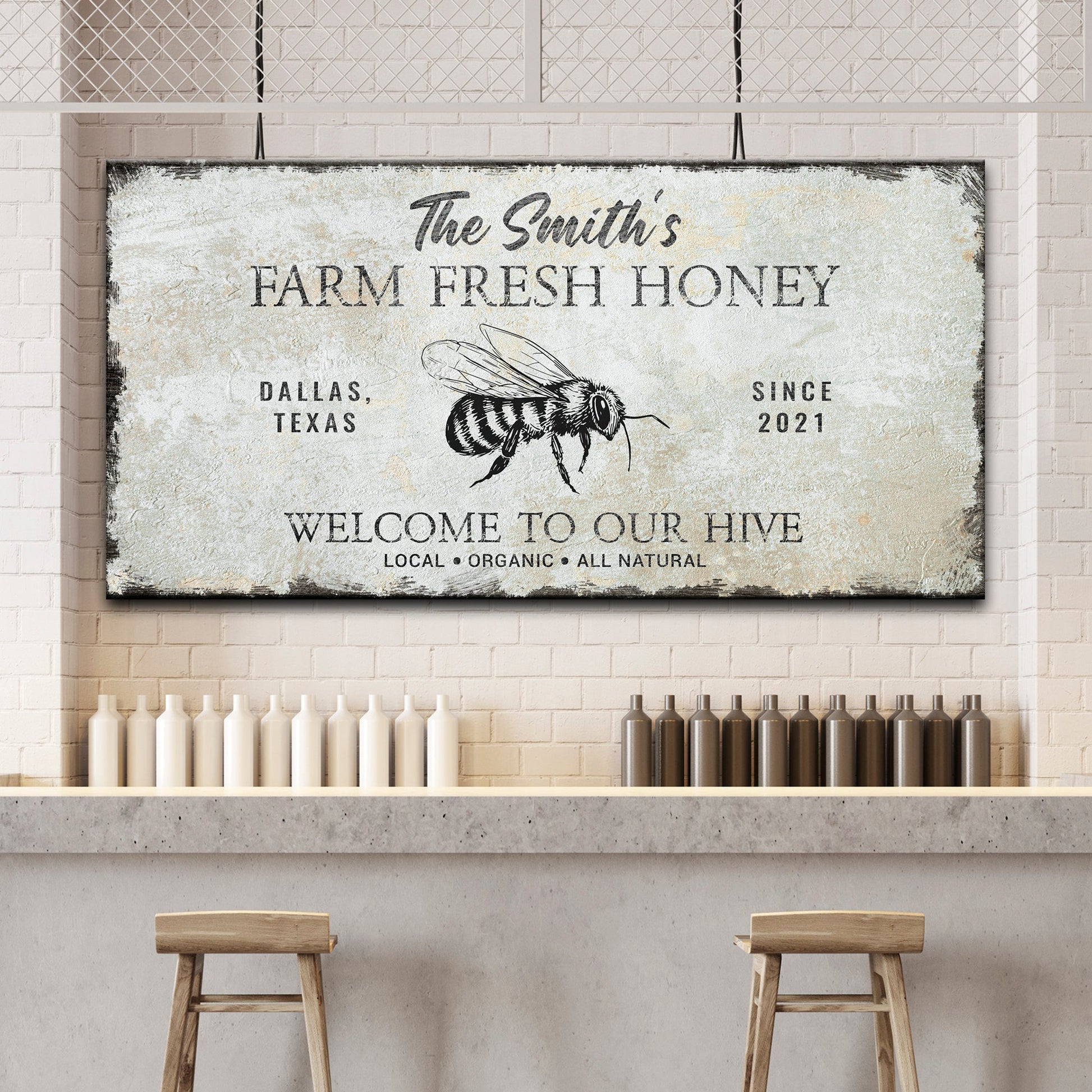 Personalized family farm fresh honey canvas sign with custom family name