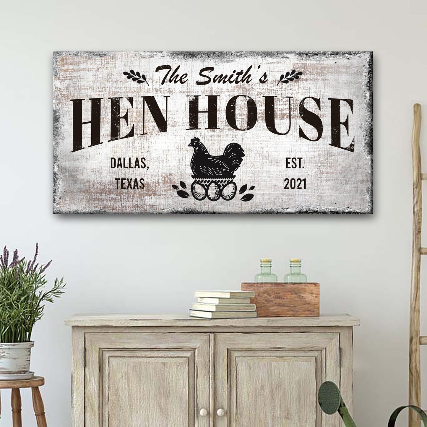 Personalized family hen house farmhouse canvas sign with custom family name