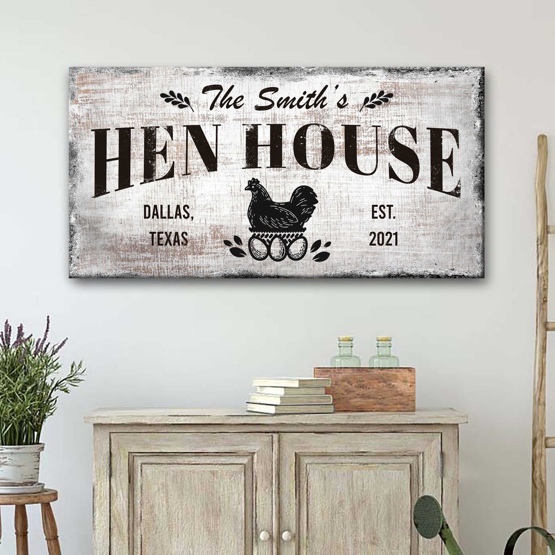 Personalized family hen house farmhouse canvas sign with custom family name