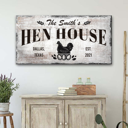 Personalized family hen house farmhouse canvas sign with custom family name