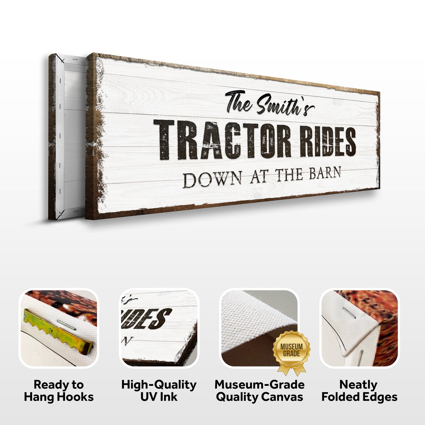 Tractor Rides Farmhouse Canvas Sign
